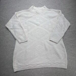 A Knitch Above Sweater Womens Medium Ivory Excellent Textured Cotton Mock Neck